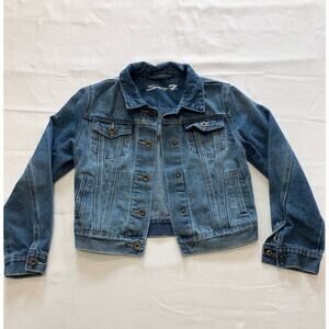 7 Seven For All Mankind Blue Girls MED Denim Jean Jacket NY LA puffy Letters.